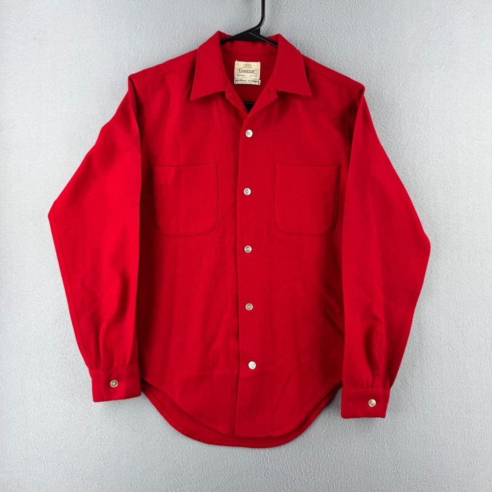 Vintage 60s Campus Shirt Mens Small Wool Long Sleeve Button Up Made in USA